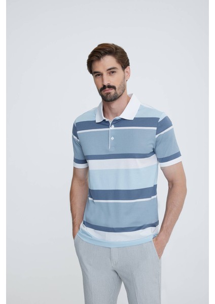 Erkek Mavi Gri Polo Yaka T-shirt