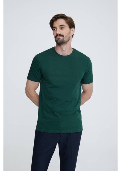 Erkek Koyu Yeşil Bisiklet Yaka T-shirt fiyatları