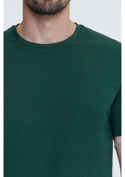 Erkek Koyu Yeşil Bisiklet Yaka T-shirt indirimleri