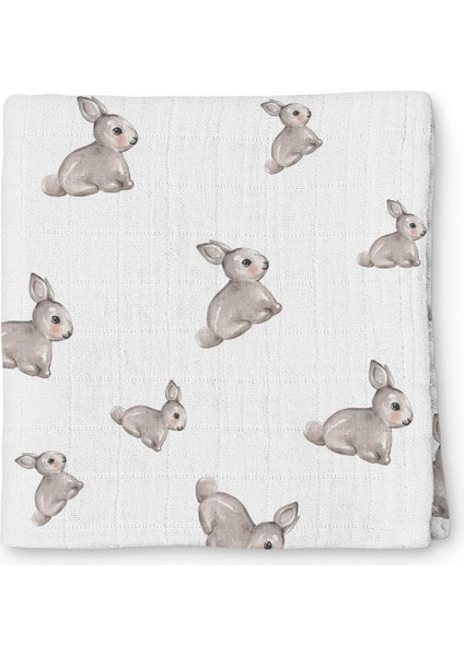 2'li Müslin Bebek Örtüsü Iconıque Lapin Gri Tavşan Desen & Chaton Kedi Desen 100X100 modelleri
