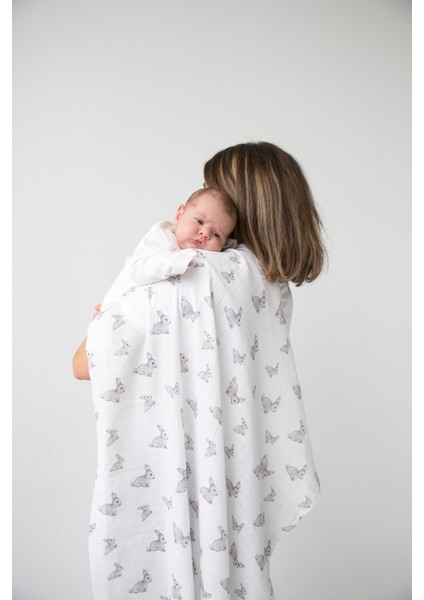 2'li Müslin Bebek Örtüsü Iconıque Lapin Gri Tavşan Desen & Chaton Kedi Desen 100X100 indirimleri