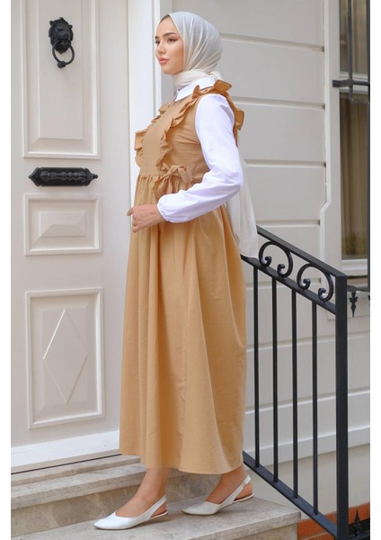 Jile Görünümlü Elbise Camel HM2226