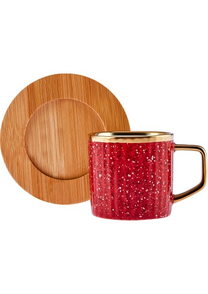 Bambu Tepsi Hediyeli 6 Kişilik Renkli Kahve Fincan Takımı 90 ml