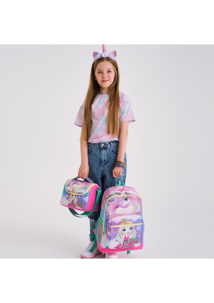 Coral High Kids Pembe Su Yeşili Unicornlu Kız Desenli 3’lü Okul Çanta Seti Set 23733-MİX3