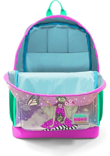 Coral High Kids Pembe Su Yeşili Unicornlu Kız Desenli Dört Bölmeli Okul Sırt Çantası 23733