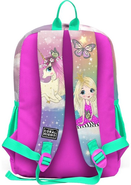 Coral High Kids Pembe Su Yeşili Unicornlu Kız Desenli 3’lü Okul Çanta Seti Set 23733-MİX3