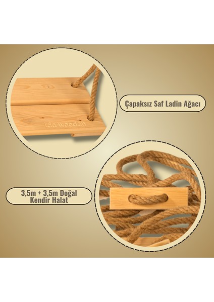 Ida Wooden Doğal Ahşap Ev ve Bahçe Tipi Halatlı Salıncak