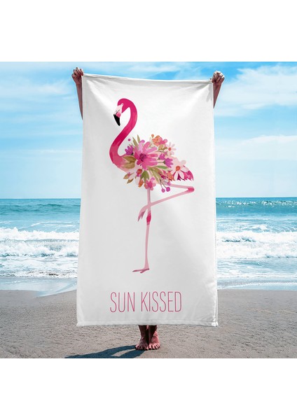 Sun Kissed - Yazılı Flamingo Plaj Havlusu - Pamuk