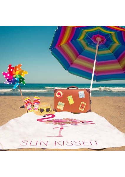 Sun Kissed - Yazılı Flamingo Plaj Havlusu - Pamuk