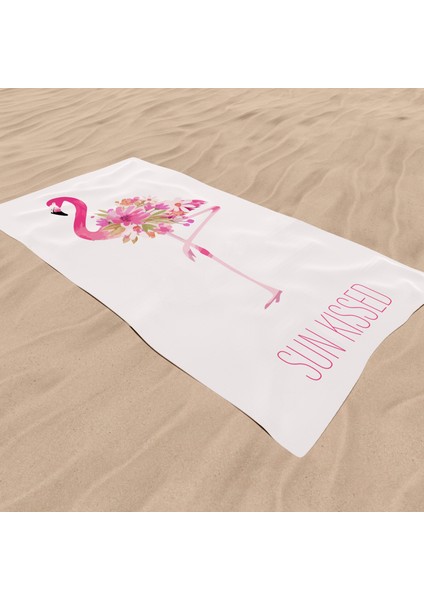 Sun Kissed - Yazılı Flamingo Plaj Havlusu - Pamuk