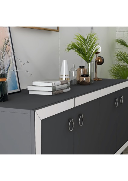 Dört Kapaklı 150 cm Selen Konsol Antrasit-Beyaz