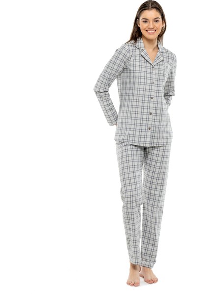 - Kadın Antrasit Boydan Patlı Pijama Takımı