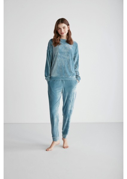 Kadın Petrol Yuvarlak Yaka Pijama Takımı 16949