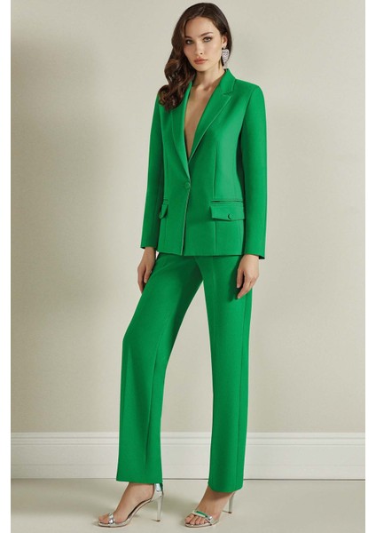 Erkek Yaka Yeşil Dokuma Blazer