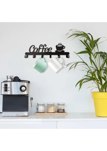 Dekoratif Metal Siyah Mutfak Kupa ve Fincan Askılığı Coffee Askılık