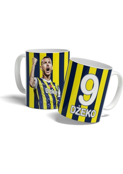 Dzeko Sarı Lacivert Çubuklu Tasarım Baskılı Kupa Bardak