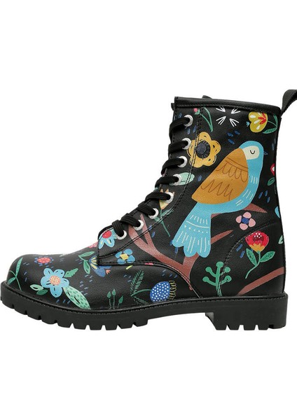 Kadın Vegan Deri Siyah Uzun Bot - Flowers & Birds Tasarım fiyatları