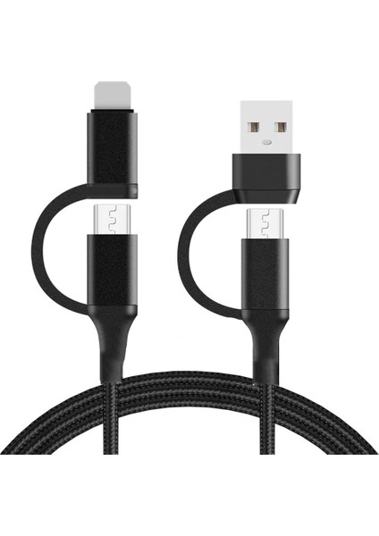 100W 4in1 Type-C - USB - Lightning - Type-C Çıkışlı Hızlı Data ve Şarj Kablosu Siyah