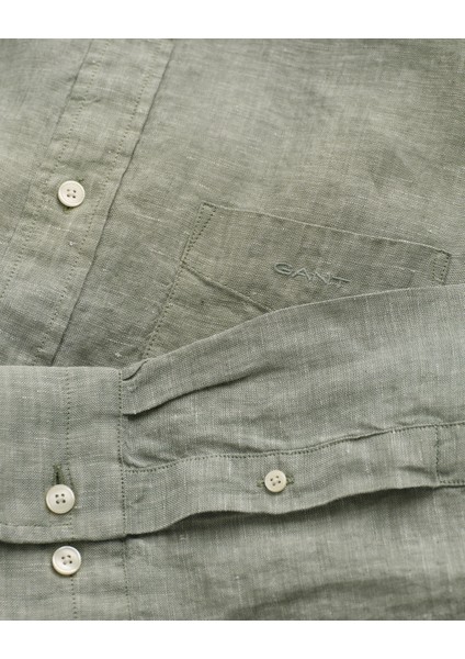 Erkek Yeşil Regular Fit Düğmeli Yaka Keten Gömlek 3230085.362 fiyatları