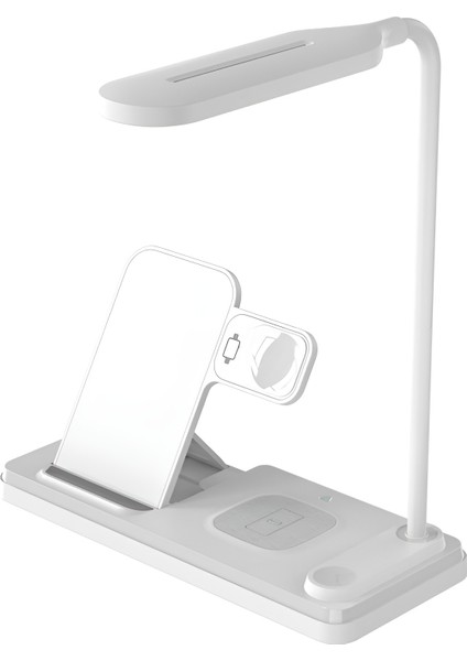 4 In 1 Çok Fonksiyonlu Kablosuz Şarj LED Masa Lambası Katlanabilir Telefon Saat Kulaklık Şarj Standı