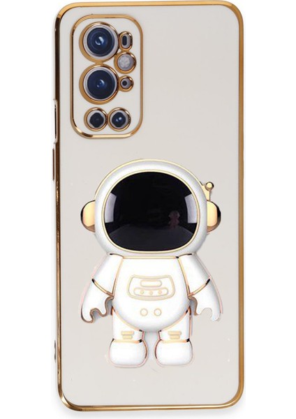 Oneplus 9 Pro Kılıf Kamera Korumalı Astronot Desenli Standlı Silikon Beyaz