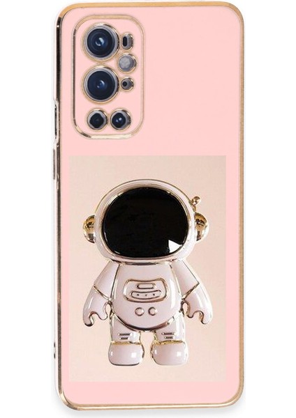 Casestreet Oneplus 9 Pro Kılıf Kamera Korumalı Astronot Desenli Standlı Silikon Pembe