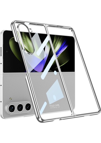Samsung Galaxy Z Fold 5 Kılıf Kıpta Camlı Full Kapak Gümüş