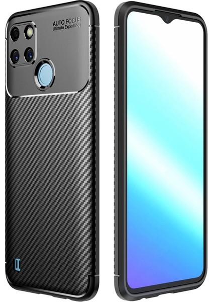 Realme C21Y Kılıf Negro Karbon Görünümlü Şık Dizayn Silikon Siyah
