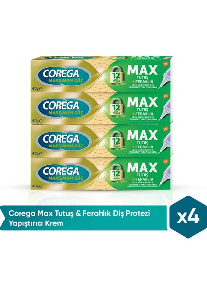 Max Tutuş & Ferahlık Diş Protezi Yapıştırıcı Krem 40G x 4 Adet