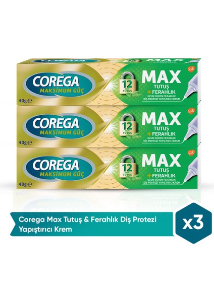 Max Tutuş & Ferahlık Diş Protezi Yapıştırıcı Krem 40G x 3 Adet