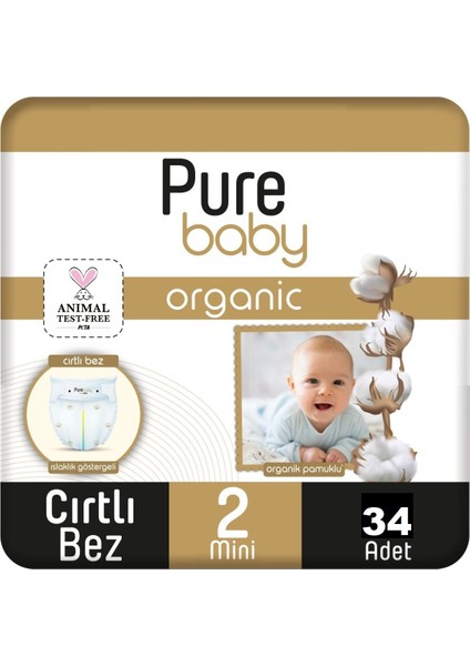 Organic Bebek Bezi 2 Numara Mini 3-6 kg 34 Adet