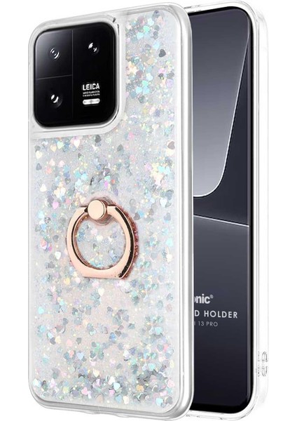 Xiaomi Mi 13 Pro Kılıf Glitter Liquid Holder Gümüş