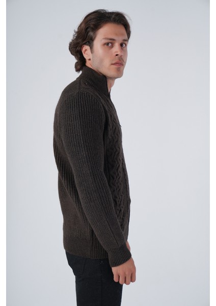 Erkek Kahve Saç Yürütme Arka Kol Selanik Dik Yaka Cepli Triko Yün Hırka TRIST-5298 fiyatları