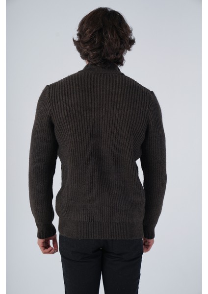 Erkek Kahve Saç Yürütme Arka Kol Selanik Dik Yaka Cepli Triko Yün Hırka TRIST-5298 modelleri