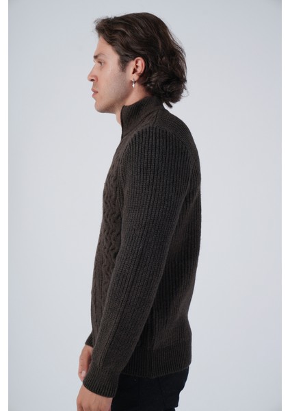 Erkek Kahve Saç Yürütme Arka Kol Selanik Dik Yaka Cepli Triko Yün Hırka TRIST-5298 fırsatları