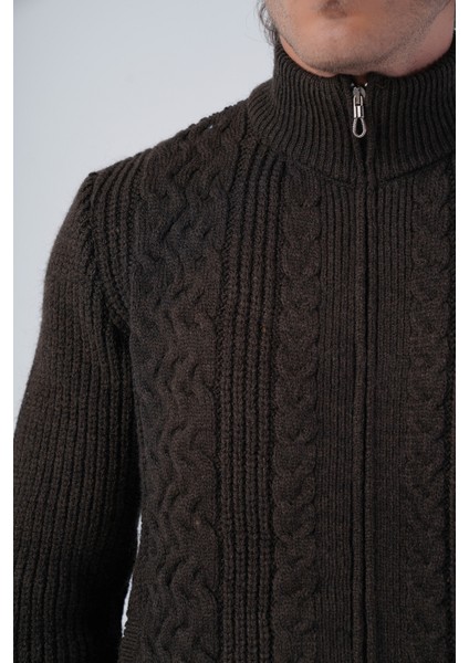 Erkek Kahve Saç Yürütme Arka Kol Selanik Dik Yaka Cepli Triko Yün Hırka TRIST-5298 indirimleri