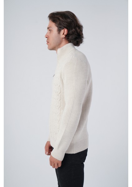 Erkek Bej Saç Yürütme Arka Kol Selanik Dik Yaka Cepli Triko Yün Hırka TRIST-5298 fırsatları