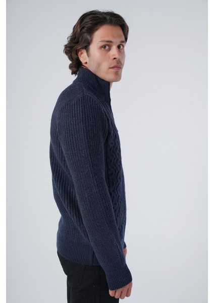 Erkek Lacivert Saç Yürütme Arka Kol Selanik Dik Yaka Cepli Triko Yün Hırka TRIST-5298 fiyatları