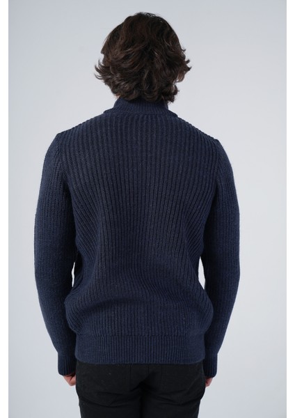 Erkek Lacivert Saç Yürütme Arka Kol Selanik Dik Yaka Cepli Triko Yün Hırka TRIST-5298 modelleri