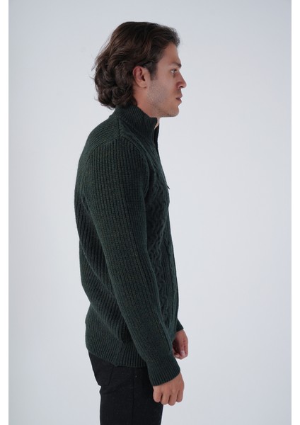 Erkek Haki Saç Yürütme Arka Kol Selanik Dik Yaka Cepli Triko Yün Hırka TRIST-5298 fiyatları