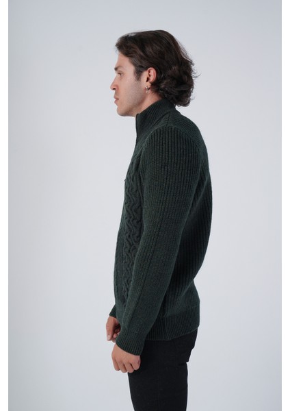 Erkek Haki Saç Yürütme Arka Kol Selanik Dik Yaka Cepli Triko Yün Hırka TRIST-5298 fırsatları