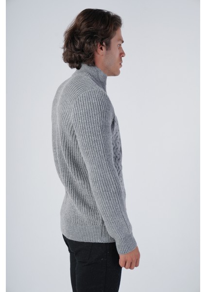 Erkek Gri Saç Yürütme Arka Kol Selanik Dik Yaka Cepli Triko Yün Hırka TRIST-5298 fiyatları
