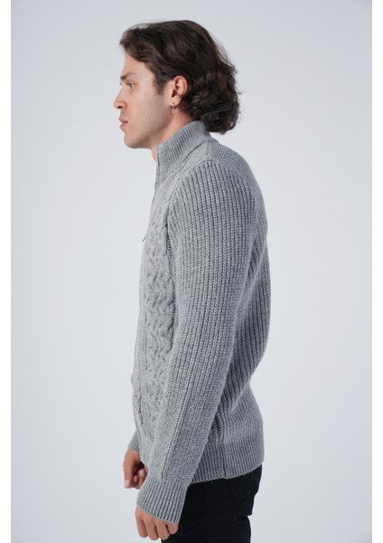 Erkek Gri Saç Yürütme Arka Kol Selanik Dik Yaka Cepli Triko Yün Hırka TRIST-5298 fırsatları