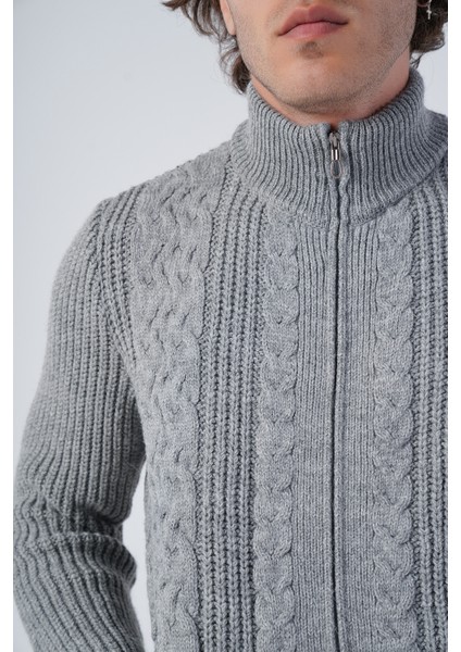 Erkek Gri Saç Yürütme Arka Kol Selanik Dik Yaka Cepli Triko Yün Hırka TRIST-5298 indirimleri