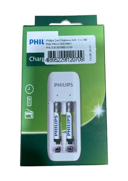 Philips 2 Li Aa & Aaa Nı-Cd & Nı-Mh Micro USB Pil Şarj Aleti ve  2 Adet 700 Mah Aaa Ince Şarjlı Pil Paket