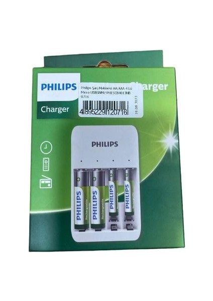 Philips 4 Lü  Aa & Aaa Nı-Cd & Nı-Mh Micro USB Pil Şarj Aleti ve 4 Adet Şarjlı Pil Aa 2 Adet + Aaa 2 Adet Paket