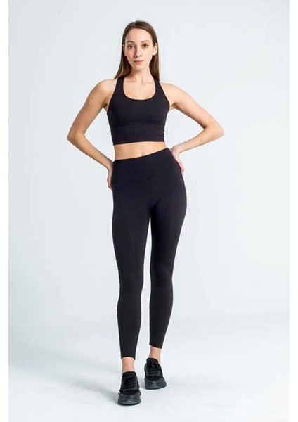 Yüksek Bel Geniş Kemer Toparlayıcı Sıkılaştırıcı Dalgıç Kumaş Günlük Spor Kadın Tayt Siyah modelleri