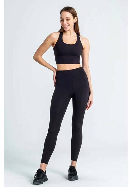 Yüksek Bel Geniş Kemer Toparlayıcı Sıkılaştırıcı Dalgıç Kumaş Günlük Spor Kadın Tayt Siyah indirimleri