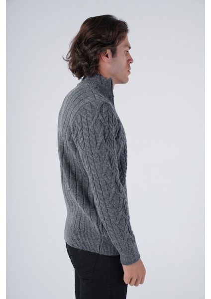 Erkek Antrasit Arka Fitilli Dik Yaka Fermuarlı Triko Yün Hırka TRIST-5299 fiyatları
