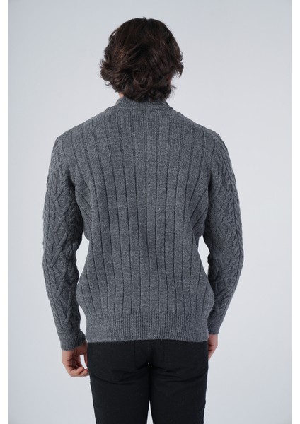 Erkek Antrasit Arka Fitilli Dik Yaka Fermuarlı Triko Yün Hırka TRIST-5299 modelleri